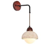 Applique Murale avec Verre Blanc, Fixation Murale en marbre, Pierre Naturelle, Interrupteur à chaîne, Lampe Murale Rustique Vintage pour Chambre à Coucher, Chevet, Salle de Bain, Salon