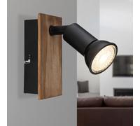 Applique murale applique murale lampe en bois lampe de salon avec spot mobile, métal noir brun foncé, 1x GU10, LxH 6x10,5 cm
