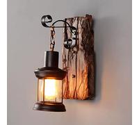 Applique Murale Bois Lampe Murale E27 Antique Salon Lampe Salle À Manger Intérieur Lampe Verre Abat - Jour Métal Escalier Hall D'entrée Loft Café Bar Restaurant Cuisine Hôtel Éclairage Créatif,1pc