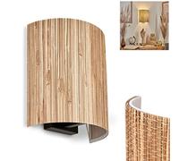 Applique murale Bongal, lampe murale au design boho en métal/herbe marine en noir/naturel, spot mural avec abat-jour rond en herbe marine, effet up&down sur le mur, 1 flamme, 1 x E27, sans ampoules