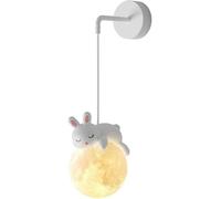 Applique Murale Câblée Chambre D’Enfants Impression 3D Lune Boule Chambre Applique Murale Mignon Dessin Animé Animaux Lapin Panda Ours Nordique Dimmable Lampe Murale De Cheve, Rabbit