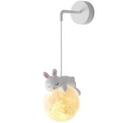 Applique murale câblée pour chambre d'enfant, impression 3D, boule de lune, chambre à coucher, animaux de dessin animé mignons, lapin, panda, ours, lampe de chevet nordique à intensité variable