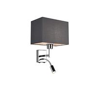 meineWunschleuchte Applique murale Caima avec lampe de lecture LED flexible et abat-jour en tissu gris - Idéal pour table de chevet et coin de lecture