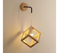 Applique Murale carrée Creuse, Lampe de Chevet en Bois, Douille E27, éclairage 360°, Applique Murale créative en Bois, Style Industriel Moderne pour Salon et Coiffeuse