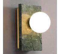 Applique Murale carrée en Laiton, Style Vintage, avec Globe en marbre Vert et Verre, idéale pour Salle de Bain, Salon, Chambre, Couloir ou escalier.