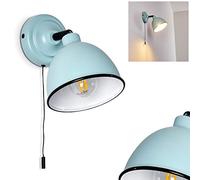 Applique murale Catharine, lampe murale réglable en métal turquoise/blanc/noir, 1 flamme, 1 douille E14, spot mural au design rétro, avec cordon de serrage pour allumer/éteindre, sans ampoules