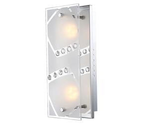 Applique murale chambre à coucher plaque de verre 2 flammes satinées avec cristaux décoratifs, métal chromé, 2x LED 4W 320Lm 3000K, LxPxH 30x12x9 cm