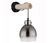 Applique murale chambre lumineuse lampe de couloir verre fumé bois noir naturel H 33 cm