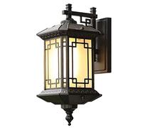 Applique murale chinoise rétro étanche, boîte carrée en métal noir, 44 cm de haut, pour extérieur, cour, porche, mission, lanterne en verre dépoli de style japonais, éclairage mural pour allée, balco