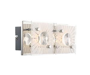 Applique murale chromée, applique murale pour cage d'escalier, verre avec motif, cristaux K5 clairs, 2x LED 4W 320lm blanc chaud, LxPxH 24x11x10 cm