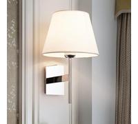 Applique Murale Chromée avec Abat-Jour Cylindrique en Tissu Blanc, Finition Miroir Chromée, Lampe Murale Rétro Moderne, éclairage De Chevet Rustique Américain du Milieu du Siècle pour Chamb