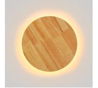 Applique Murale Circulaire en Bois 26W Ø 30cm Lumière Indirecte 2700K Éclairage Arrière IP20.