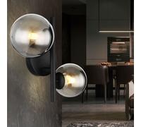 Applique LED applique murale couloir lampe chambre lampe métal verre noir fumée, 2x G9, 2x 80lm, 3000K blanc chaud, H 12,5 cm