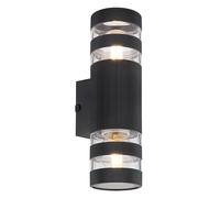 Applique murale couloir noir lampe de salon Up Down applique, plastique, verre clair, 2x E27, LxH 6,5 x 22 cm