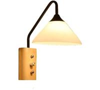 Applique Murale créative en Bois et Fer avec Applique en Verre, Abat-Jour en Forme d'entonnoir Blanc Laiteux, Douille E27 pour Chambre, Salle à Manger et tête de lit