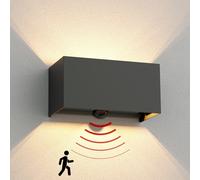 ledscom.de Applique murale CUBEL, capteur de crépuscule, détecteur de mouvement pour l'extérieur, IP65, up-/downlight, anthracite mat, rectangulaire, 2x G9 max. 10W