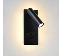 Applique Murale de Chevet avec Port USB Rechargeable, Lampe Murale d'hôtel LED avec Interrupteur, Lampe de Lecture 6 W + 3 W, Spot Mural intérieur Rotatif et réglable, Blanc Chaud 3 000 K, Lampe