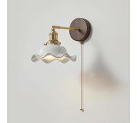 Applique murale de chevet en céramique de style japonais avec interrupteur à tirette Applique murale de chambre à coucher rétro en noyer Lampe murale moderne nordique en cuivre à bras droit pour coul