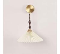 Applique Murale de Chevet Nordique en Noyer, Applique Murale Moderne pour Couloir avec Abat-Jour en Tissu plissé, Lampe en Laiton, câblée, Style Milieu du siècle, pour Chambre à Coucher, Salle de