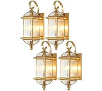 Applique Murale De Plafond pour Porte D'entrée 47 Cm en Laiton, éclairage D'extérieur en Verre Doré, étanche, pour Porche, Jardin, Terrasse., 4-Pack, 14 * 47cm