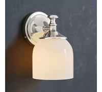 Applique murale de salle de bain vintage industrielle chromée E27 en métal avec abat-jour en verre blanc pour chambre à coucher, couloir et décoration d'intérieur