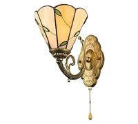 Applique Murale de Style Tiffany, Lampe Murale en Verre Ambre Feuille Créatif avec Interrupteur à Tirette Lampe de Chevet Douille E27 max.60W pour Salon Chambre Couloir Bar Café