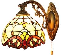 Applique Murale De Style Tiffany, Vitrail Baroque, Lampe Murale Rétro Européenne, Lampe De Chevet avec Interrupteur à Tirette, Salon, Chambre à Coucher, Café, Bar, Couloir, APPL, Brown