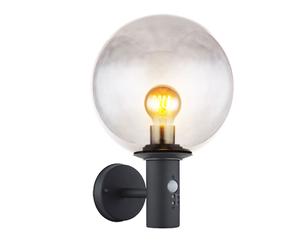 Applique murale d'extérieur applique murale LED avec détecteur de mouvement lampe de façade, boule de verre fumée en acier inoxydable anthracite, 7W 806lm blanc chaud, LxPxH 26,5x25x37 cm