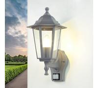 Applique murale d'extérieur avec détecteur de mouvement en verre anthracite et aluminium IP44 pour la maison, L : 17 cm, E27, lanterne avec capteur, lampe d'extérieur nostalgique PARIS