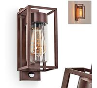 Applique murale d'extérieur Boucinho, avec détecteur de mouvement en métal/verre de couleur rouille/transparent, au design industriel pour jardin/façade extérieure, 1 x E27, sans ampoule, IP44