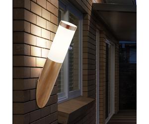 Applique murale d'extérieur en acier inoxydable lampe d'extérieur terrasse balcon extérieur aspect bois clair, plastique opale, 1x E27, DxH 7,6x39 cm