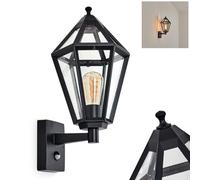 Applique murale d'extérieur Falfosa, d'extérieur avec détecteur de mouvement en métal/verre noir/clair, au design vintage/antique/campagne pour façade extérieure/terrasse, 1 x E27, sans ampoule, IP44
