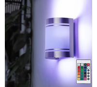 Applique dimmable avec télécommande éclairage de façade applique murale d'extérieur en acier inoxydable LED lampe de jardin argent, changement de couleur RVB, verre dépoli, 8,5W 806lm blanc chaud, LxH