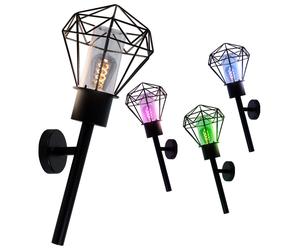 Applique murale d'extérieur lampe de jardin lampe torche noire applique vintage, acier inoxydable, télécommande dimmable, LED RVB 8,5W 806Lm blanc chaud, HxLxP 28,5x22,5x28,5 cm