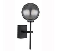 Applique murale d'extérieur lampe de terrasse noire boule en verre fumé H 26 cm