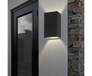 Applique murale d'extérieur LED applique de façade, 2 flammes, lampe de porte d'entrée, aluminium noir, spot haut-bas, 2x 6W 2x 420lm blanc neutre, LxH 9 x 16 cm