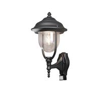 Applique murale d'extérieur LED noire de style maison de campagne avec détecteur de mouvement, hauteur 48 cm