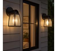 Lot de 2 appliques LED lanternes d'extérieur éclairage de façade ALU verre jardin cour lumières noir