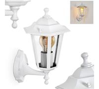 Applique murale d'extérieur Loria, applique murale ascendante au look antique en métal/verre blanc/transparent, applique murale de style maison de campagne, lampe d'extérieur pour terrasse, E27, sans