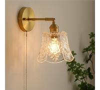Applique murale d'intérieur à 1 lumière avec interrupteur à tirette, luminaire câblé moderne avec abat-jour en verre, applique murale industrielle vintage en laiton brossé