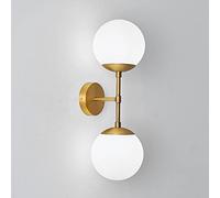 Applique murale d'intérieur à 2 lumières vers le haut et vers le bas, applique murale en métal doré avec abat-jour boule de verre, douille E27, luminaire de salle de bain, appliques murales minimalist