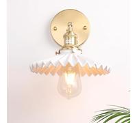 Applique murale d'intérieur E27 en laiton, style loft industriel vintage avec abat-jour en verre rayé, rotative à 180°, éclairage mural rétro doré, plafonnier pour chambre, salon, couloir,Blanc