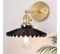 Applique murale d'intérieur E27 en laiton, style loft industriel vintage avec abat-jour en verre rayé, rotative à 180°, éclairage mural rétro doré, plafonnier pour chambre, salon, couloir,Noir
