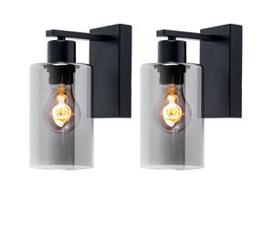 Applique murale d'intérieur vintage, spot mural industriel noir, couleur fumée, cylindre de style rétro, métal noir verre mat, 1x douille E27, HxLxÜ 23x10x15 cm, lot de 2