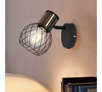 Applique murale dorée Cage Lampe de salon avec spot mobile, métal noir, 1x E27, LxH 12x16,5 cm