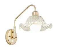 Applique murale dorée en métal avec bras articulé et abat-jour en verre | lampe de lecture réglable avec interrupteur et lampe de chevet pour chambre ou salon.