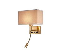 Applique Murale dorée en Tissu avec Abat-Jour, luminaire Mural Moderne avec Port de Charge USB, Interrupteur Marche/arrêt, Spot de Lecture LED pour Chambre à Coucher, Chevet, Salon