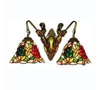 Applique Murale Double Style Tiffany pour Salle de Bain, Abat-Jour de 20 cm, Motif Raisin en vitrail, idéale pour la Chambre, l'hôtel ou Un Restaurant. 110-240 V, culot E27.
