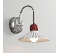 Applique Murale E27 de Style crème français avec Abat-Jour en céramique plissée Blanche, Finition métal chromé, éclairage d'intérieur pour Chevet, Chambre, Salon, Couloir, escalier