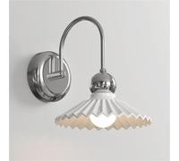 Applique Murale E27 de Style crème français avec Abat-Jour en céramique plissée Blanche, Finition métal chromé, éclairage d'intérieur pour Chevet, Chambre, Salon, Couloir, escalier